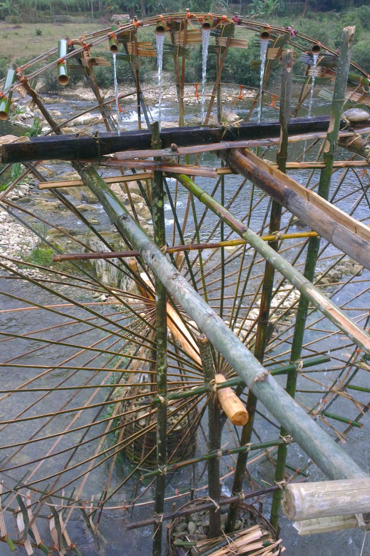 A close up of a waterwheel in Pu Luong, Thanh Hoa, Vietnam