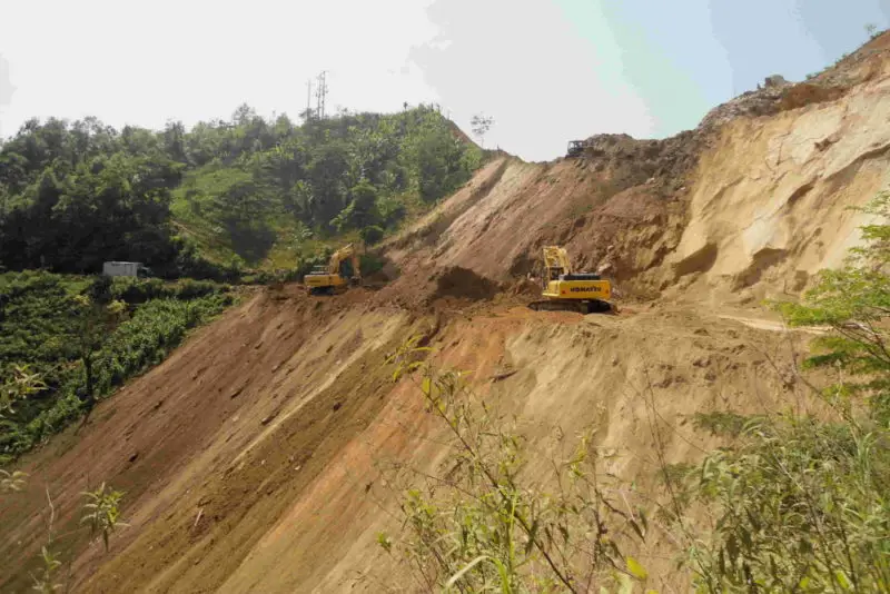 Roadworks on a landslide in Dien Bien