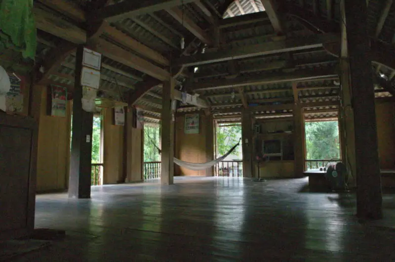 The  inside of a wooden Muong stilt house