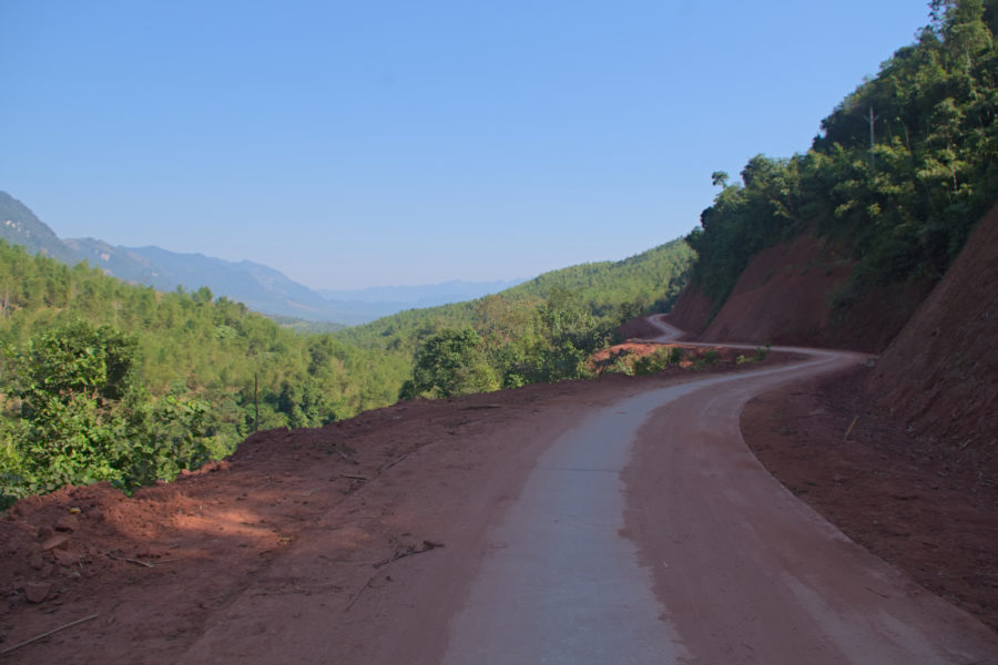 Cement back road through the hills in Mai Hich, Mai Chau, Vietnam
