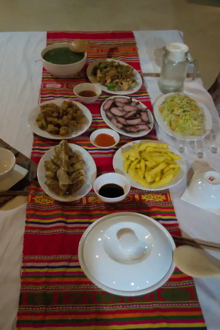 Delicious homestay food A table of delicious homestay food in Mai Hich, Mai Chau, Vietnam