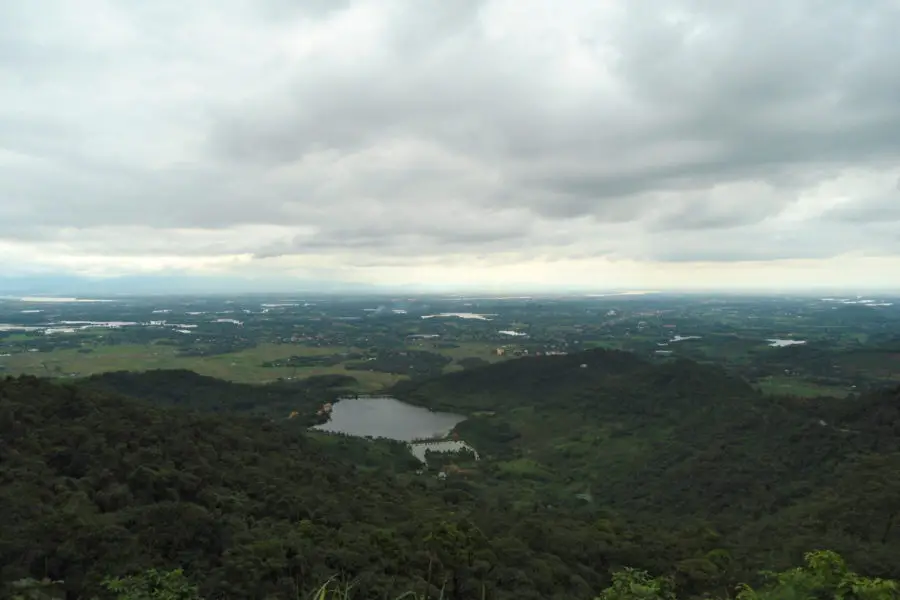 Looking at a lake down from a mountain viewpoint at Ba Vi