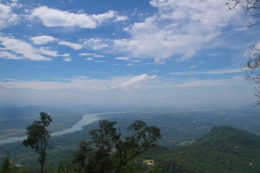 A beautiful of Song Da river from high up Ba Vi mountain during a motorbike tour in vietnam