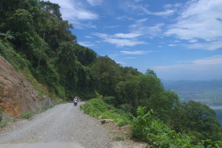 A dirt road on bavi mountain that has been fixed from a landslide