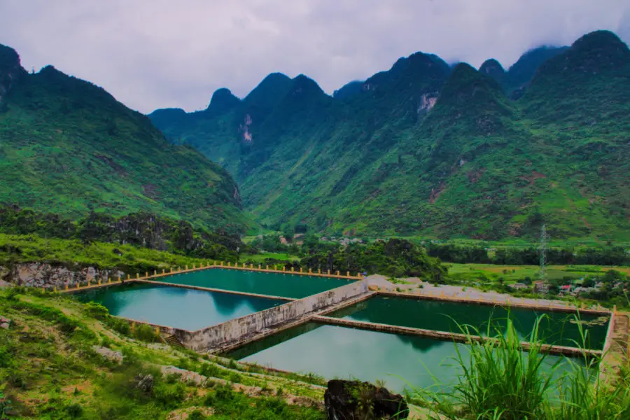 Azure freshwater pools for fish farming ib northern Vietbam