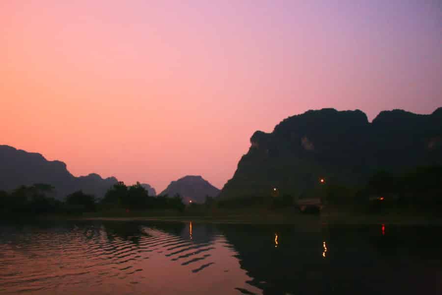 Trang An at sunseton a boat tour
