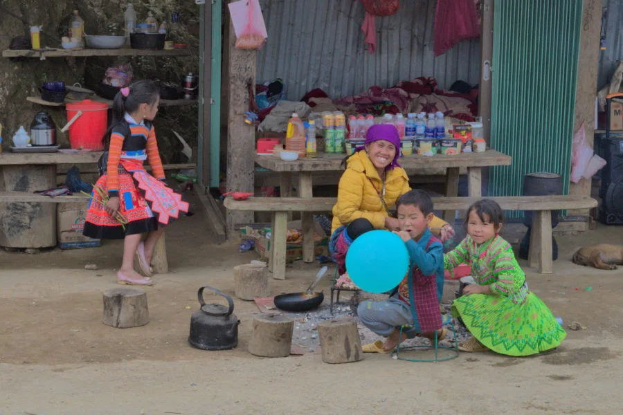 Minority food stall at Dragonback ridge, Ta Xua, Son La, Vietnam