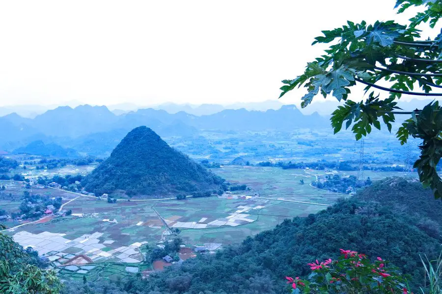 A view of mountains and farmland in northern vietnam