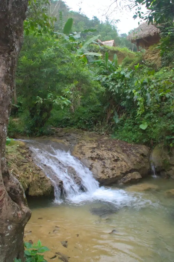 A small cascading waterfall in the jungle of Vietnam