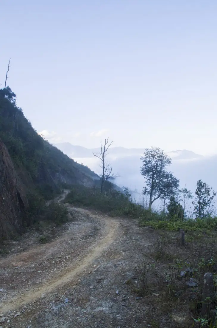 A rocky off road motorbike trail in the mountains of Yen Bai, Vietnam