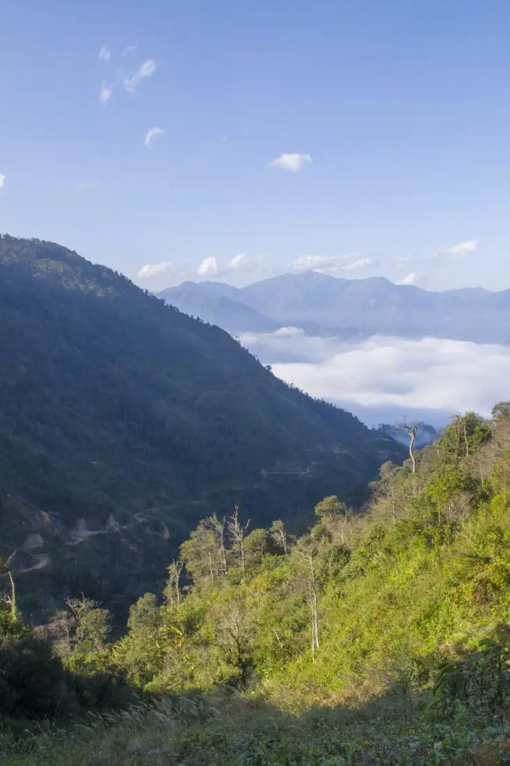 A mountain view of a dirt trail