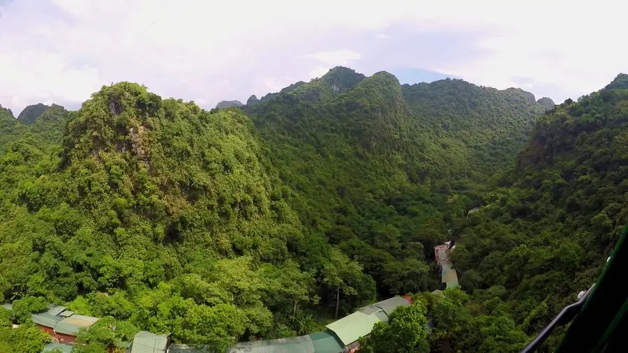 A path along a pagoda as seen from a cable car in northern Vietnam