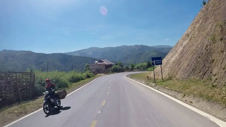 A motorbike on the Pha Din Mountain Pass in northern Vietnam