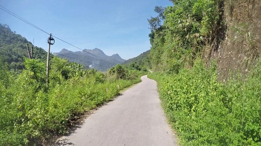 A beautiful country road surrounded by plants and mountains in Dien Bien. Vietnam